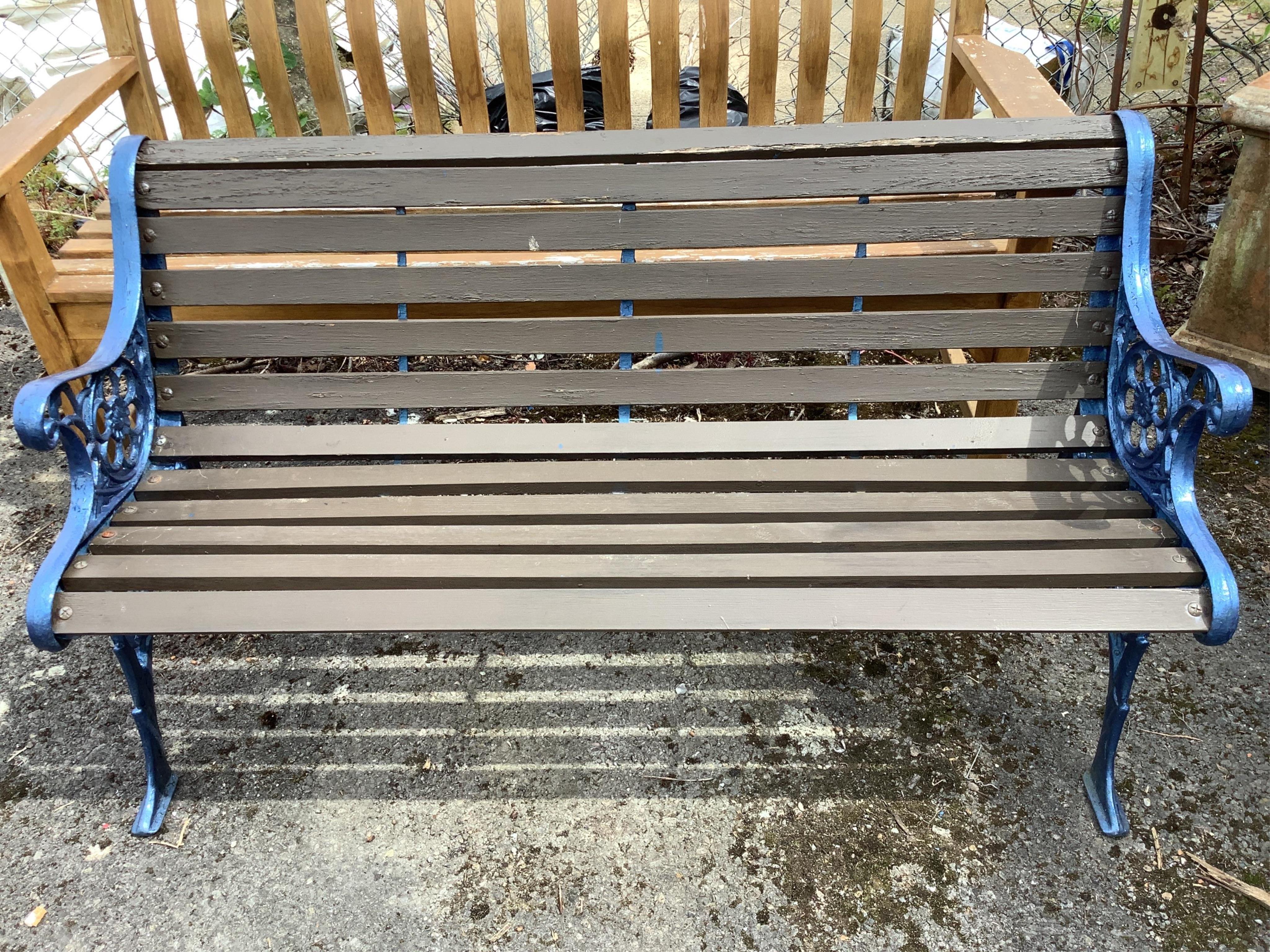 A Victorian style painted aluminium slatted garden bench, width 127cm, depth 66cm, height 70cm
